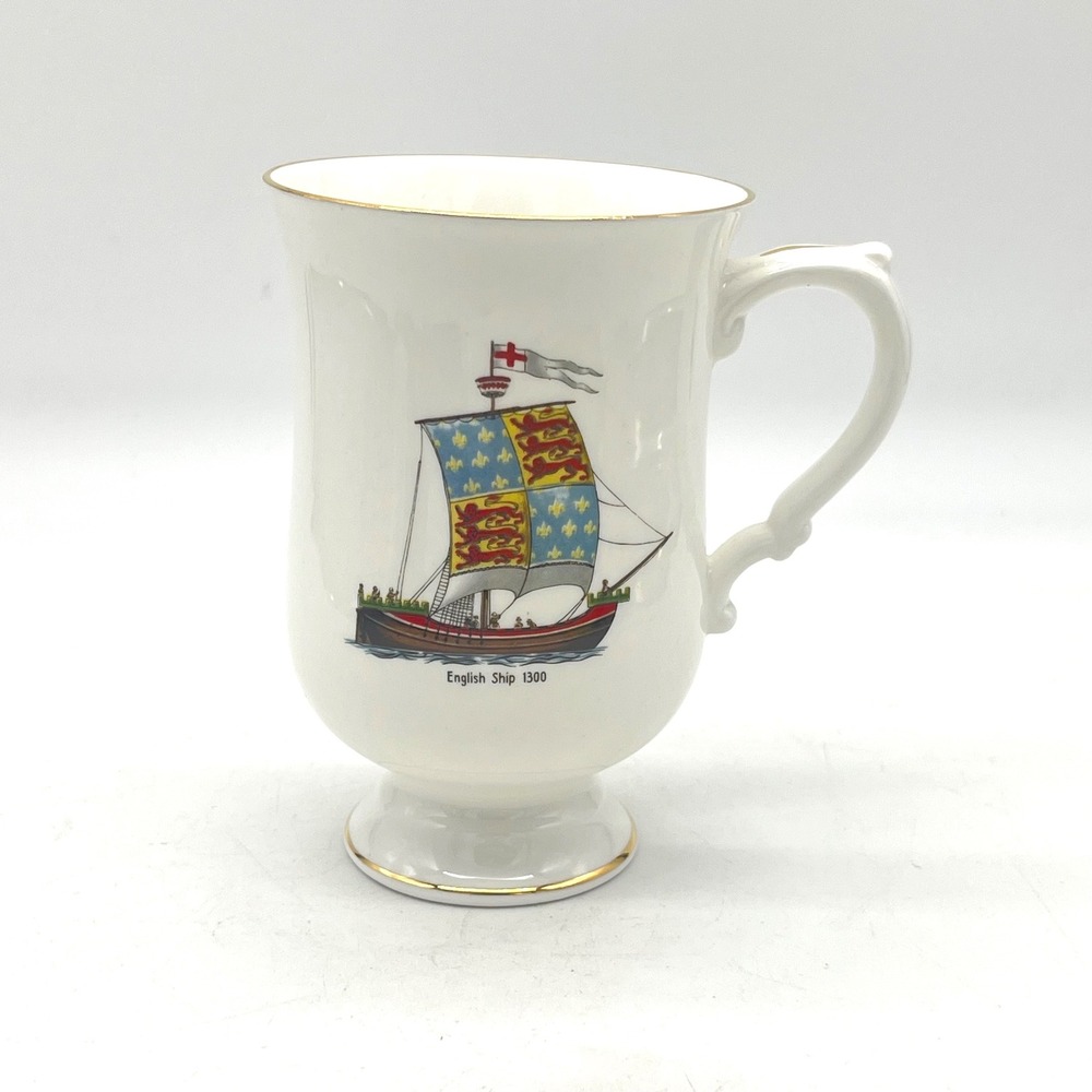 Crown Staffordshire English Ship 1300 Nautical Fine Bone China Footed Mug Gold